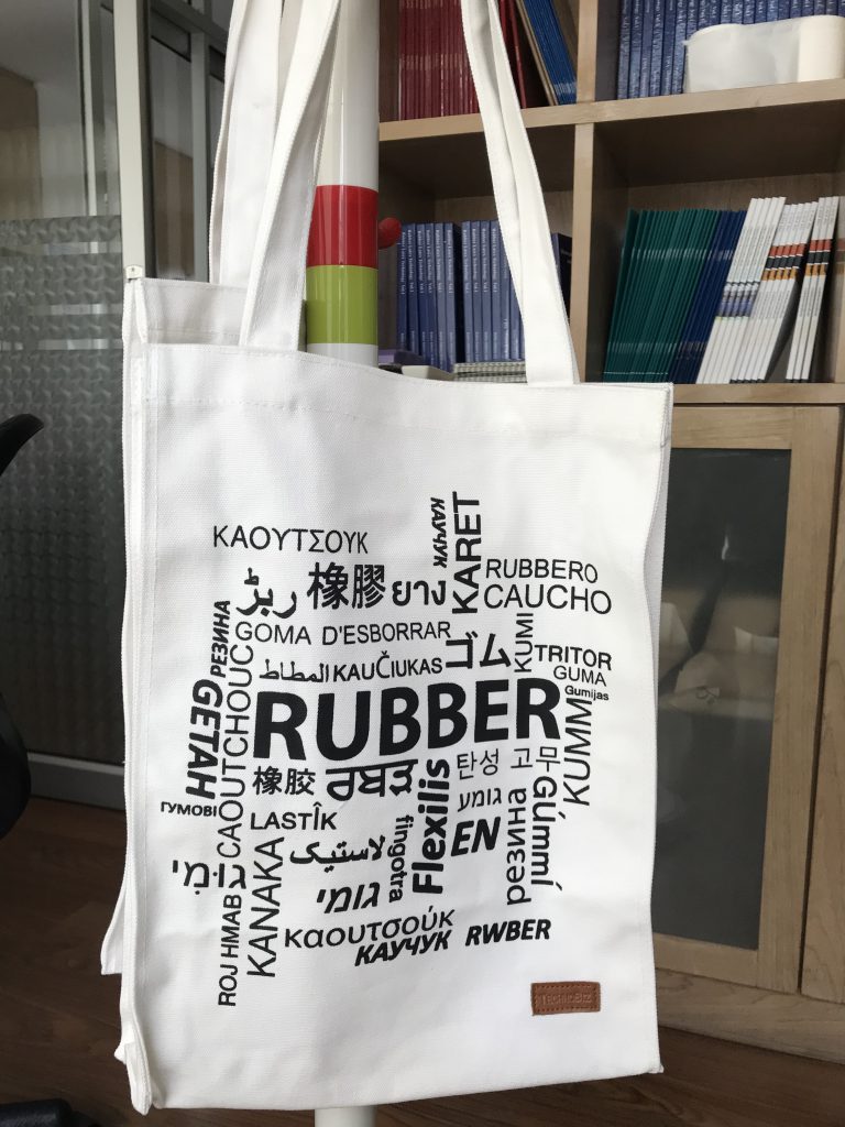 Shopping / Document Bag with Wording "Rubber" in Different Languages